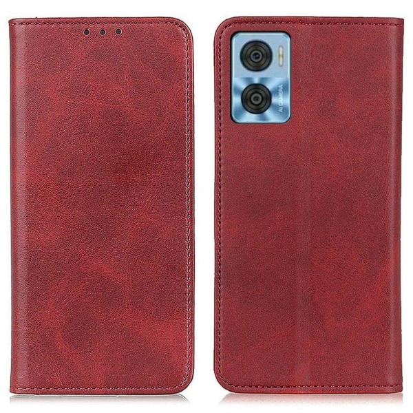 Lompakko-style Aitoa Nahkaa Läppäkotelo For Motorola Moto E22i / E22 - Punainen Red