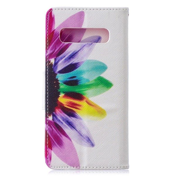 Samsung Galaxy S10 trykt mønster læder flip etui - Blomsterblade Multicolor