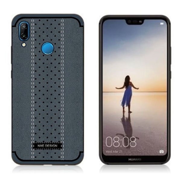 Huawei P20 Lite - Nova 3e mobilskal syntetläder silikon stygnmönster - Mörkblå Blå