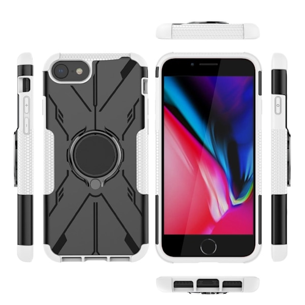 iPhone 7 / 8 4,7 tommer / iPhone SE (2022) / (2020) Bumpresistent and Flexible 2-in-1 telefonbagcover Ring Kickstand Drop-proof Protective Case - Hvid White