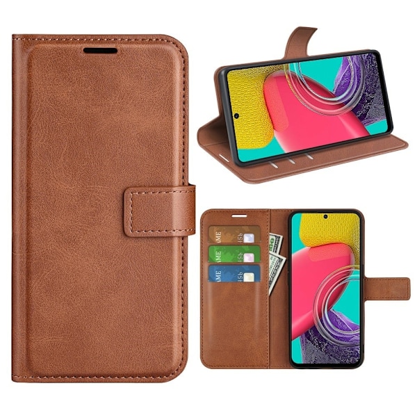Hållbart konstläder Samsung Galaxy M53 5G fodral med plånbok - Brun Brun
