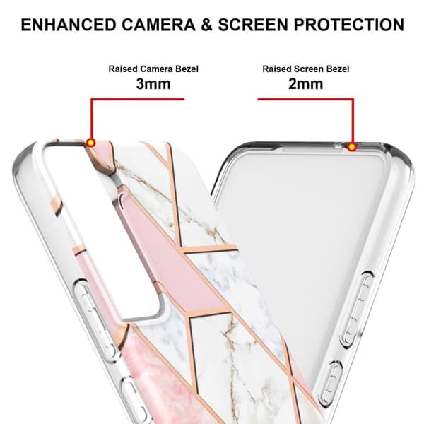 Marble Samsung Galaxy S22 Etui - Rosa / Hvit Pink