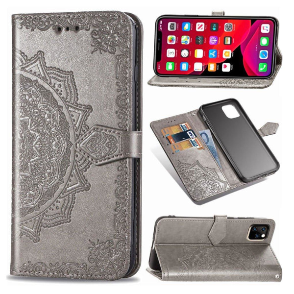 Mandala läder iPhone 11 fodral - Silver/Grå Silvergrå