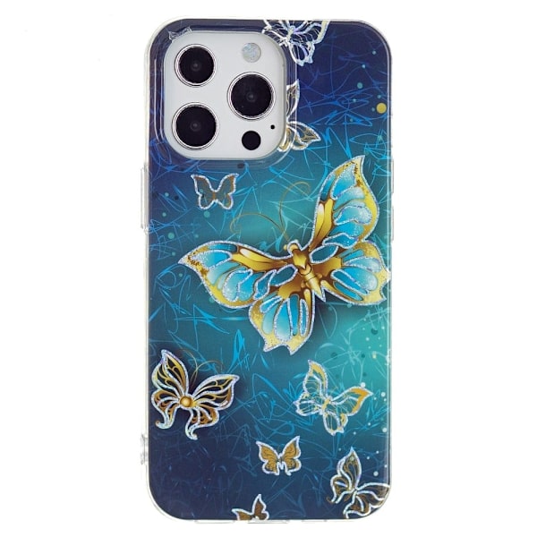 Marble iPhone 15 Pro Etui - Electroplated Sommerfugle Blue