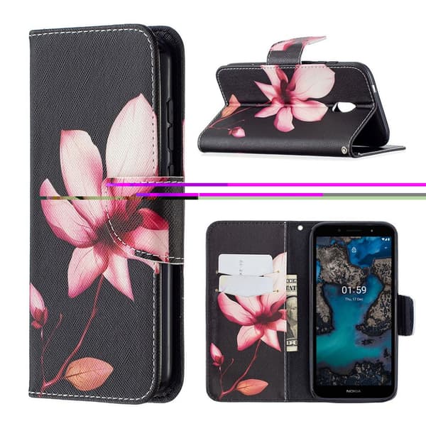 Wonderland Nokia C1 Plus Flip Etui - Livlig Blomst Black