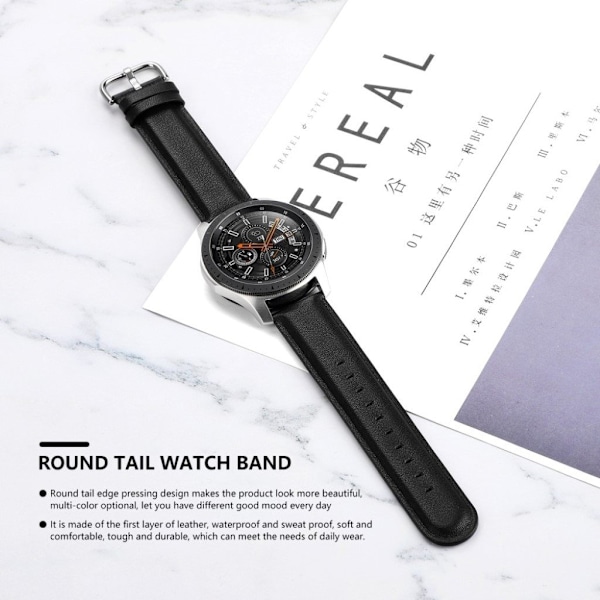 Samsung Galaxy Watch (46mm) äkta läder klockarmband - svart Svart