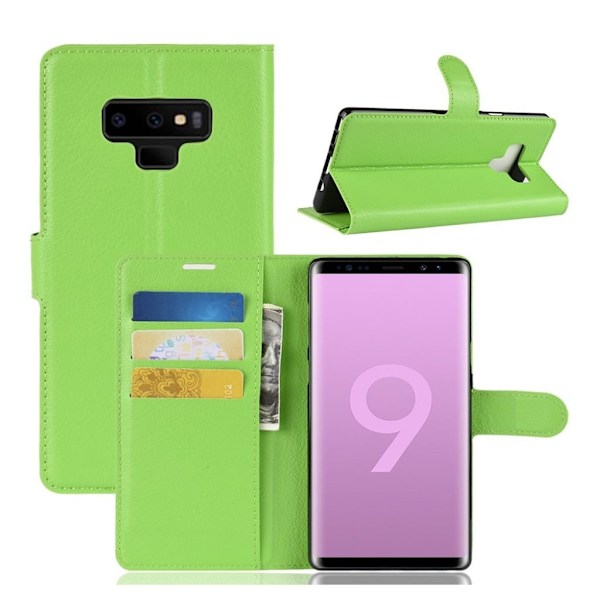 Samsung Galaxy Note9 mobiletui i kunstlæder med Litchi overfalde samt pung - Grøn Green