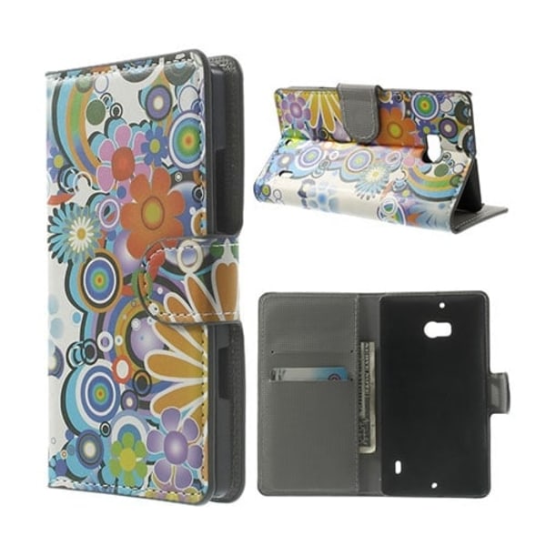 Moberg Nokia Lumia 929/930 Læder Etui - Farverige Blomster Multicolor