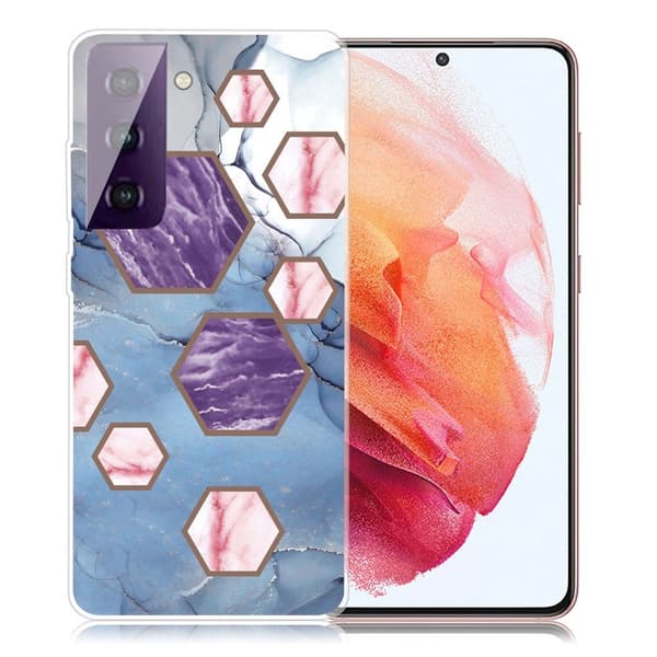 Marble Samsung Galaxy S21 Etui - Sekskant Fragmenter i Blå Blue