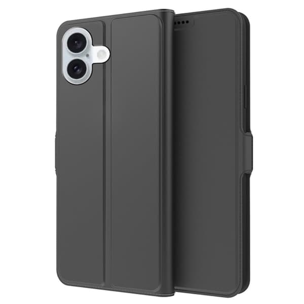 Glatt og tynt premium PU-skinnetui for iPhone 16 - Svart Black