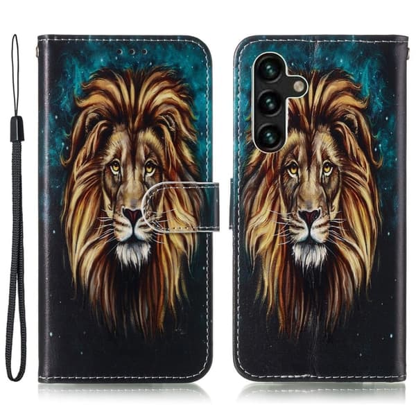 Samsung Galaxy S24 FE Plånboksfodral med lädermönster och tryckt telefonskal - Lejon Brun