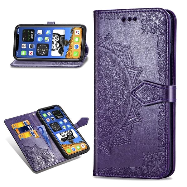 Mandala iPhone 12 Mini nahkakotelo - Violetti Purple