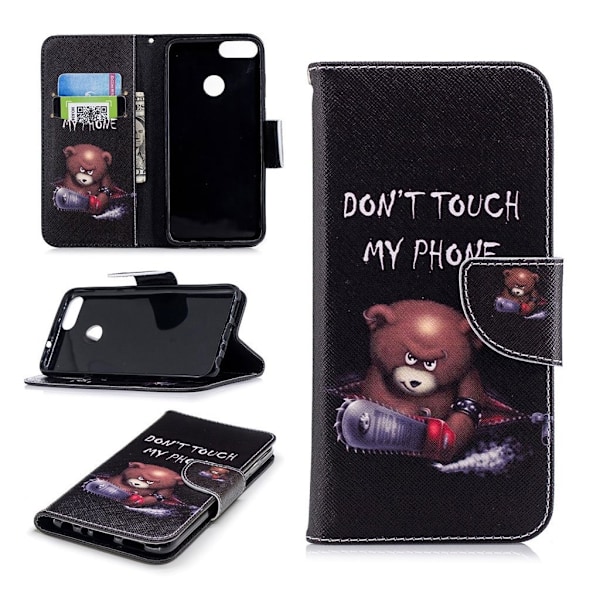 Huawei P Smart kuvioitu nahkainen flip suojakotelo - Nalle ja Do not Touch My Phone Multicolor