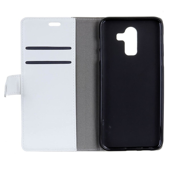 Samsung Galaxy J8 (2018) mobilfodral silikon konstläder stående plånbok - Vit Vit