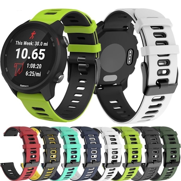 20 mm universellt dubbelfärgat sportigt klockarmband i silikon - Militärgrön / Svart Grön