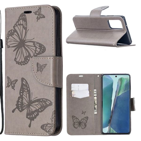 Butterfly Samsung Galaxy Note 20 Flip Etui - Grå Silver grey