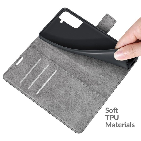 Hållbart konstläder Samsung Galaxy S22 fodral med plånbok - Silv Silvergrå