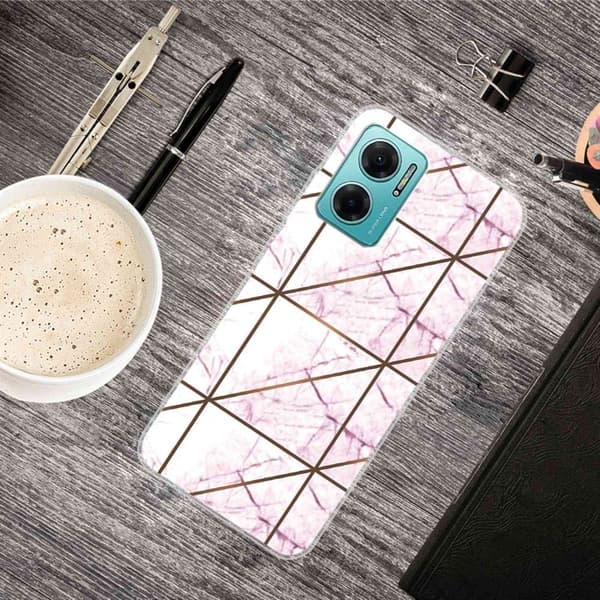 Marmormotiv Xiaomi Redmi Note 11E skal - Vit I Fyrkantig Strike-Marmor Rosa