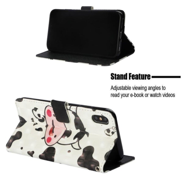 iPhone Xs Max flip cover i mønstret læder - Cartoon Cow Multicolor