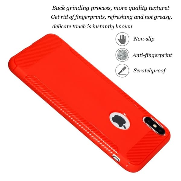 iPhone XS skyddshölje av TPU med karbonfibertextur - Röd Röd