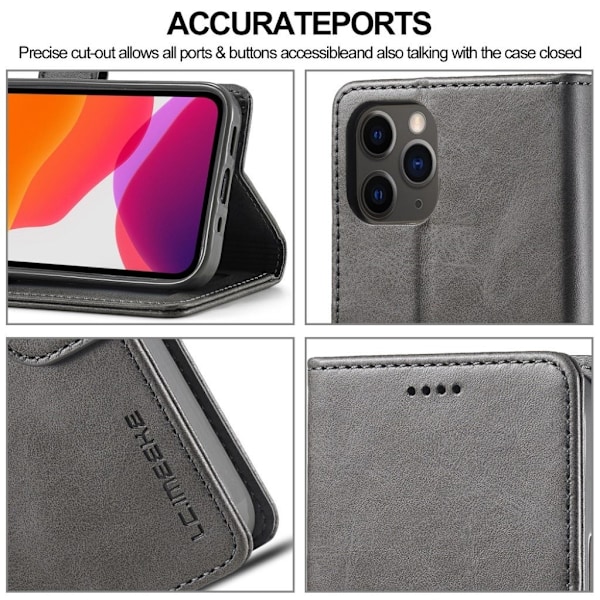 LC.IMEEKE iPhone 12 Pro / iPhone 12 flip case - Harmaa Silver grey