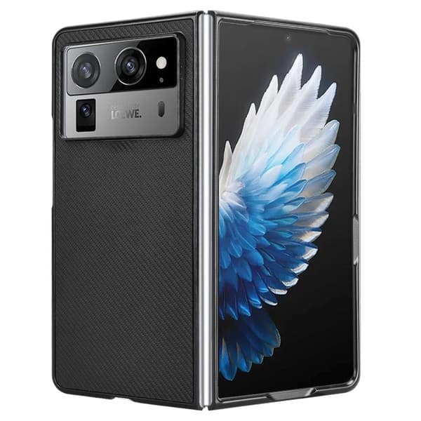 TECNO Phantom V Fold2 Case Carbon Fiber Texture Shockproof Vegan Leather Phone Cover - Black Black