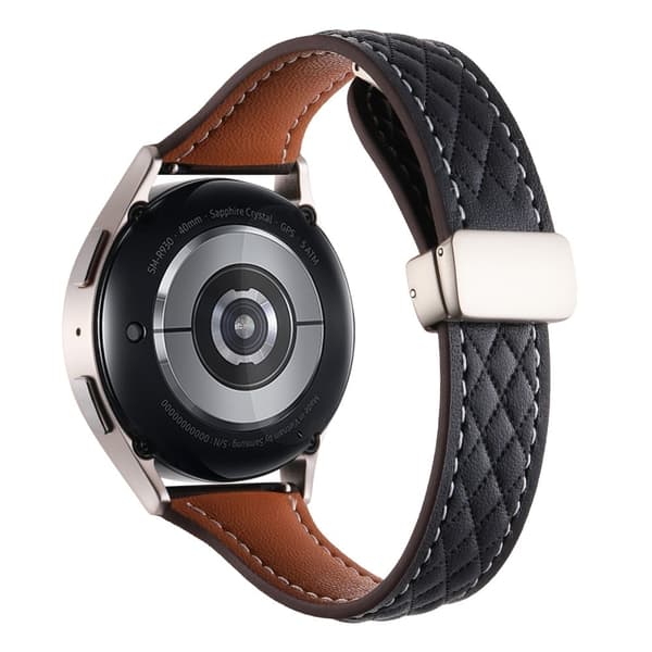 Samsung Galaxy Watch6 Classic / Watch6 Urrem 20mm foldespænde Ægte ko læderrem - Sort Black