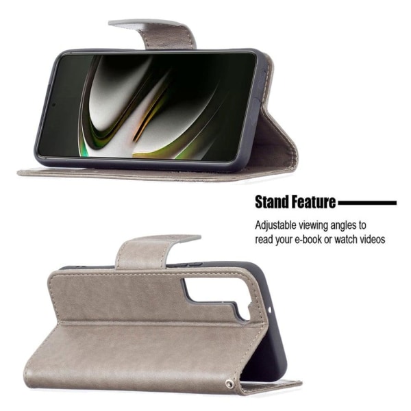 Butterfly läder Samsung Galaxy S22 Plus fodral - Silver/Grå Silvergrå