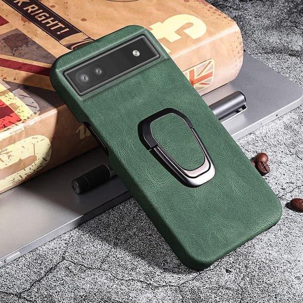 Støtsikkert skinndeksel med ovalt kickstand for Google Pixel 6a - Grønn Green