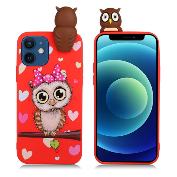 Cute 3D iPhone 12 Mini kotelot - Pöllö Brown