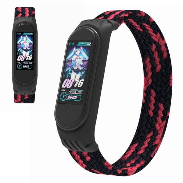 Xiaomi Mi Band 5 / 4 / 3 stilfuld nylon urrem - Sort / Rød / Størrelse: S Black