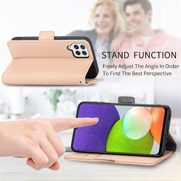 Pehmeä kukkakoristelu nahkakotelo Samsung Galaxy A22 4G - Khaki Brown