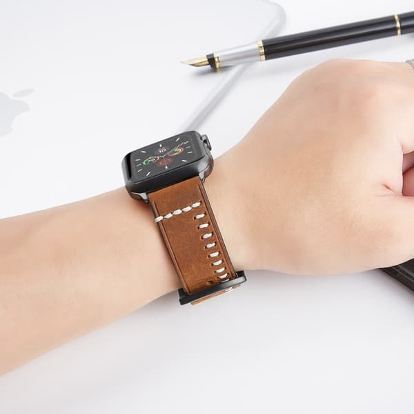 Apple Watch Series 5 / 4 40mm unik syet læderurrem - Brun Brown