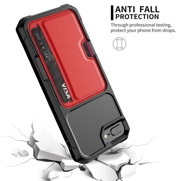 iPhone 7 Plus / 8 Plus hybrid etui med læderbelægning - Rød Red
