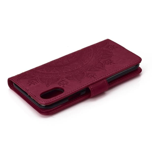iPhone Xr flip cover i læder med Mandala-mønster - Brun Brown