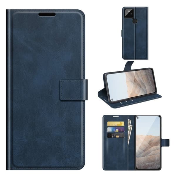 Wallet-style Lær Etui til Google Pixel 5a - Blå Blue