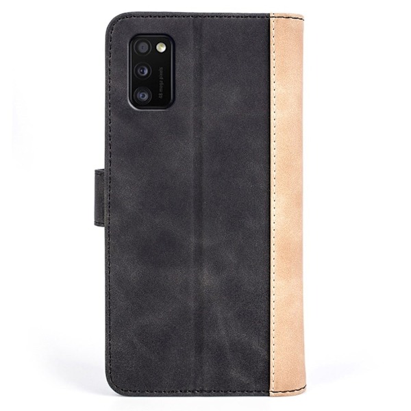 To Farvet Læder Flip Case til Samsung Galaxy A41 - Sort Black