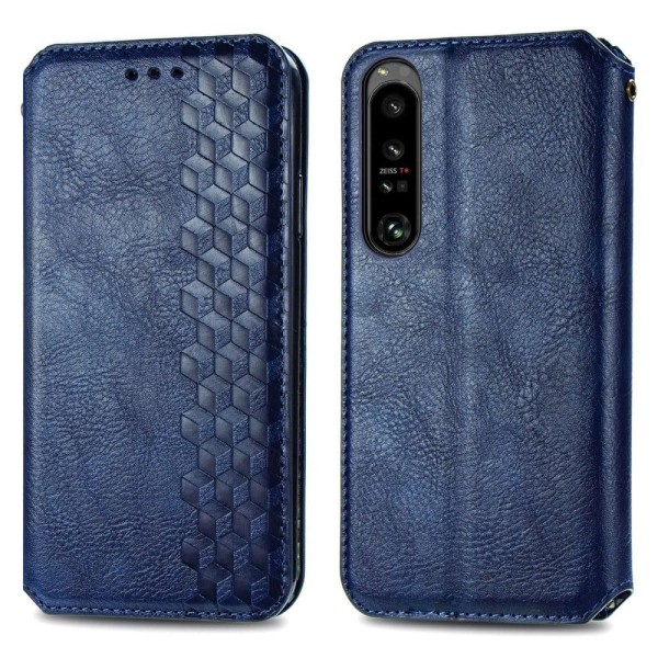 Nahkakotelo With A Stylish Rhombus Imprint For Sony Xperia 1 IV - Sininen Blue