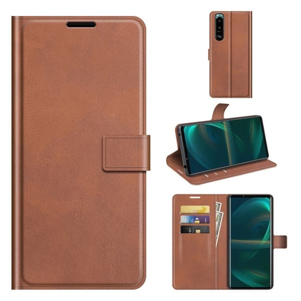 Wallet-style Lær Etui til Sony Xperia 5 III - Brun Brown