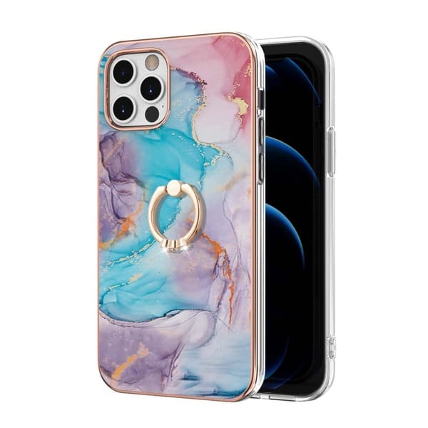 Marble Mønstret Deksel med Ring Holder til iPhone 12 Pro Max - Milky Way Klinkekule Blue Multicolor