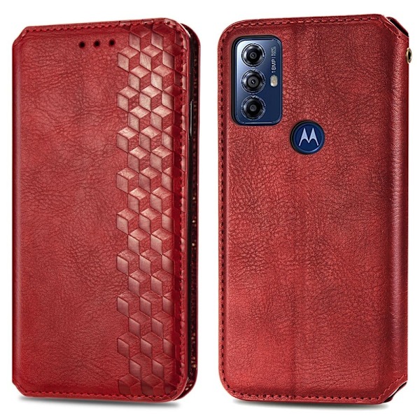 Nahkakotelo With A Stylish Rhombus Imprint For Motorola Moto G Play (2023) - Punainen Red