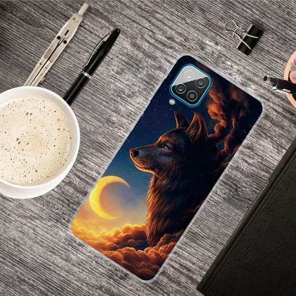 Deco Samsung Galaxy A12 5G Etui - Wolf and Moon Multicolor