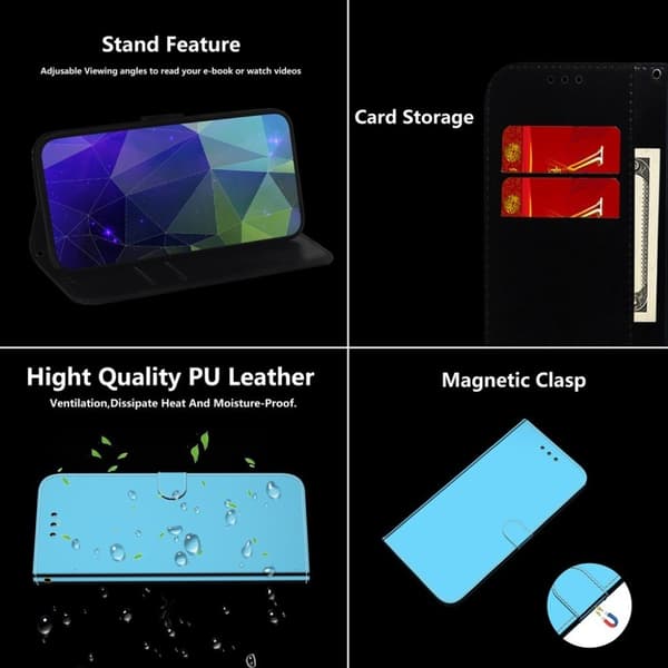 Mirror Motorola Moto E7 flip case - Sininen Blue