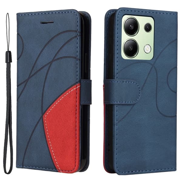 Teksturoitu nahkakotelo hihnalla Xiaomi Redmi Note 13 4G - Sininen Blue