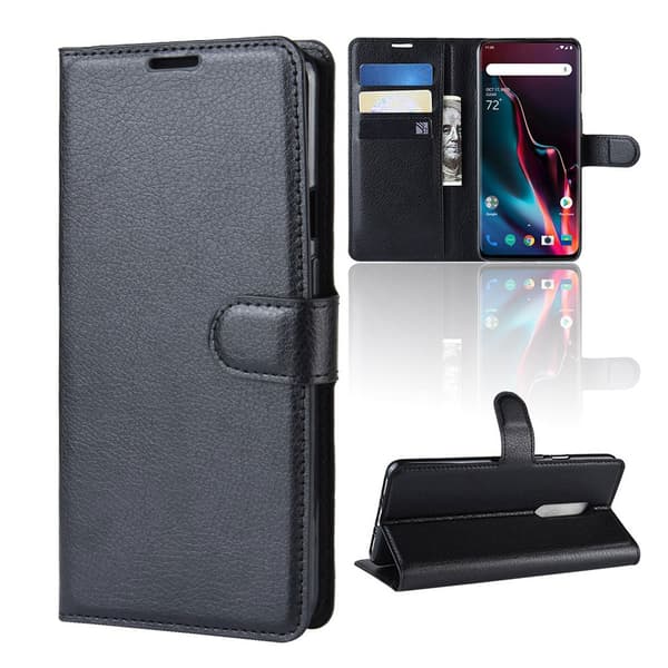 OnePlus 7 Pro litchi læretui - Svart Black