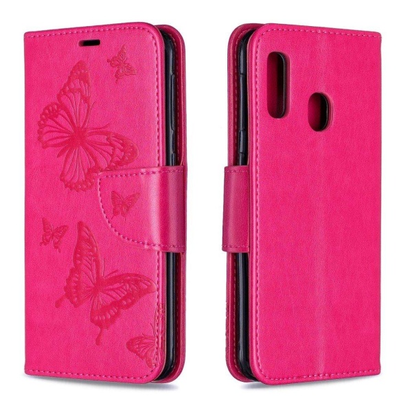 Butterfly läder Samsung Galaxy A20e fodral - Rosa Rosa