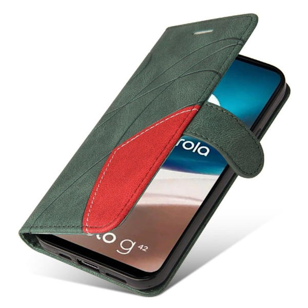 Texturerat läder Motorola Moto G42 fodral med handledsband - Grön Grön