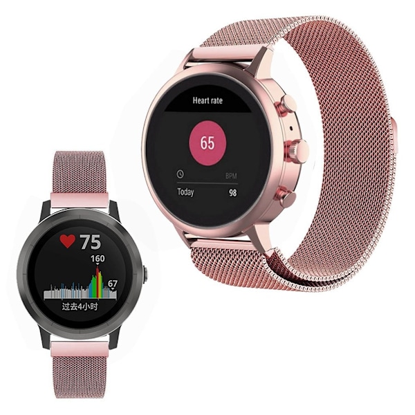 Garmin Vivoactive 4S rustfrit stål webbing Urrem - Lyserød Pink