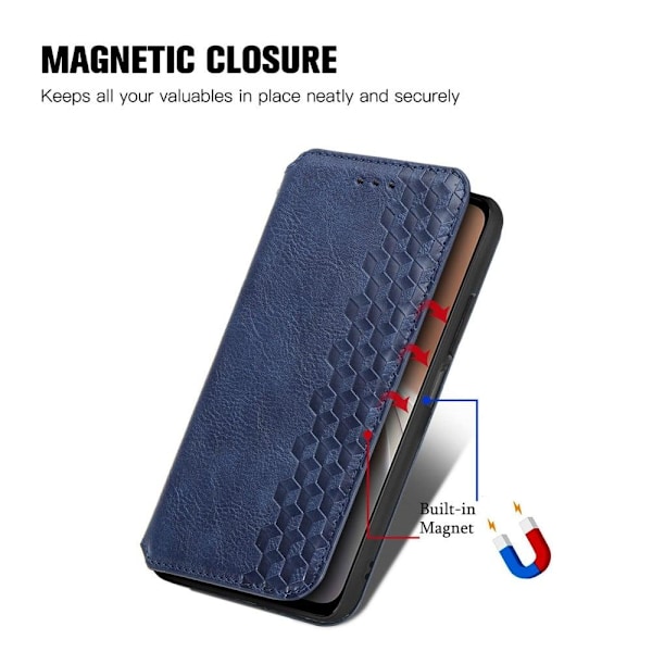 Nahkakotelo With A Stylish Rhombus Imprint For Motorola Moto G32 - Sininen Blue