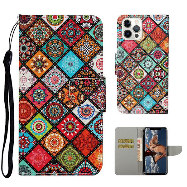 Wonderland iPhone 13 Pro Läppäkotelo - Ethnic Pattern Multicolor